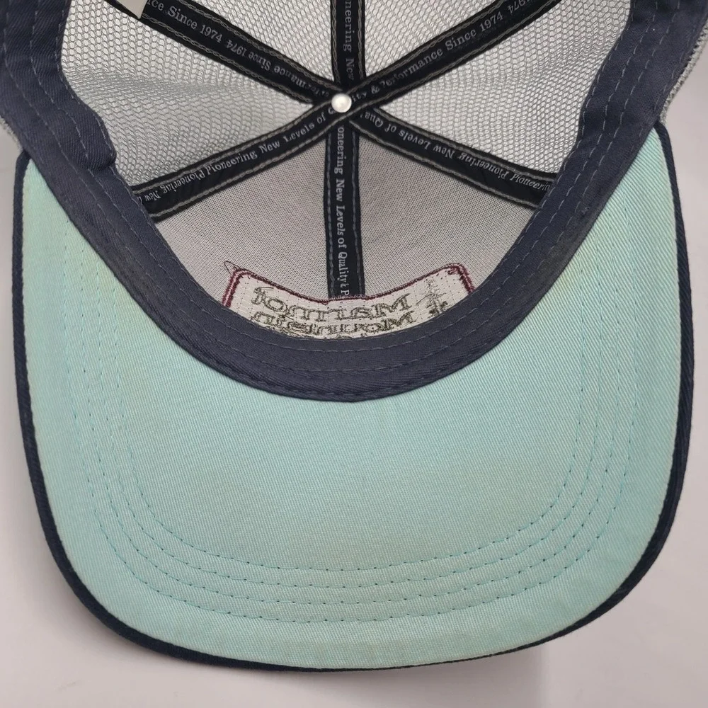 Marmot Moutain Hat Snapback Trucker Mesh Blue Gray Est 1974 Patch Hiking Men